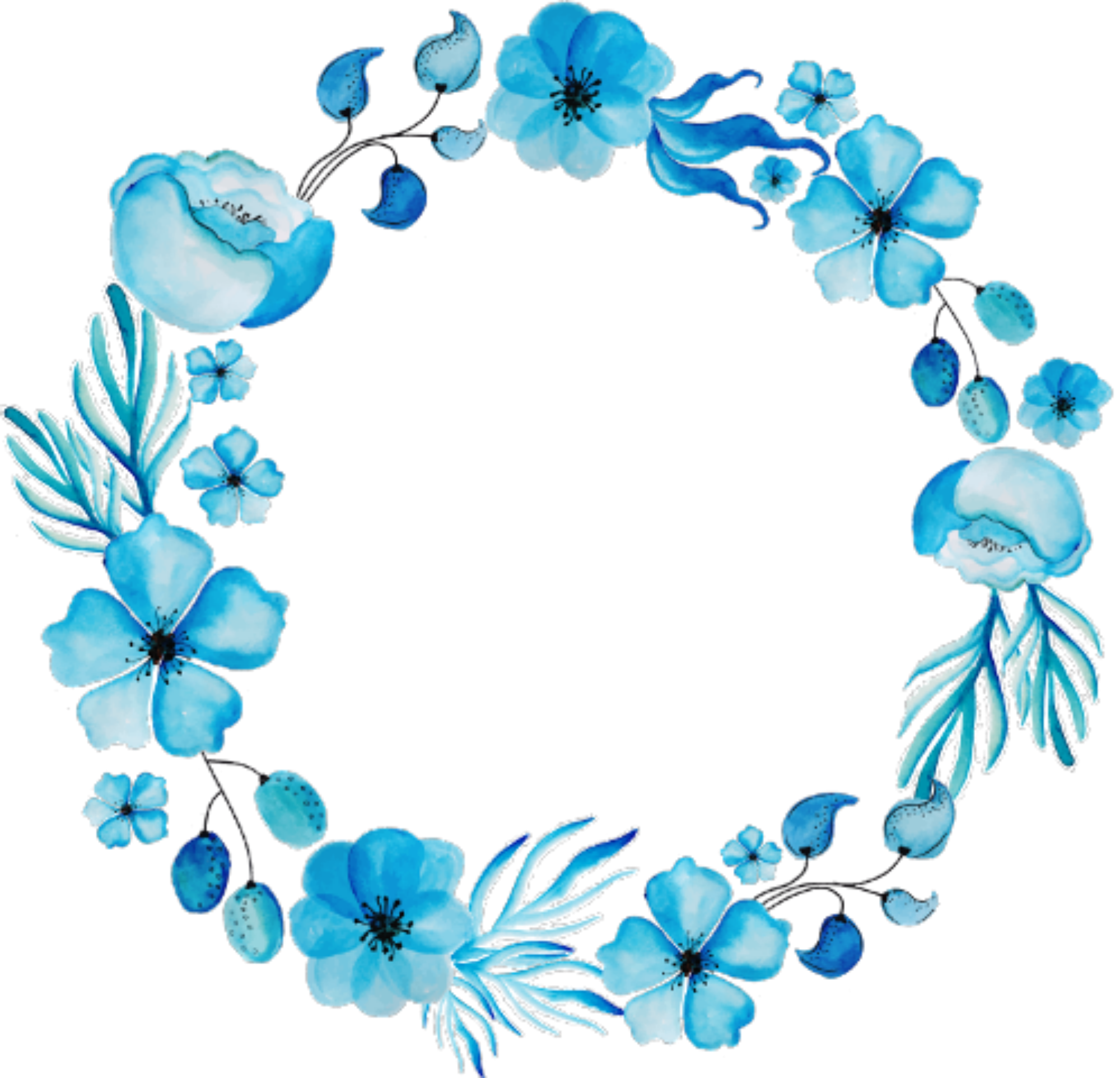 2000x1924 Ftestickers Flowers Frame Circle Watercolor Blue - Blue Watercolor