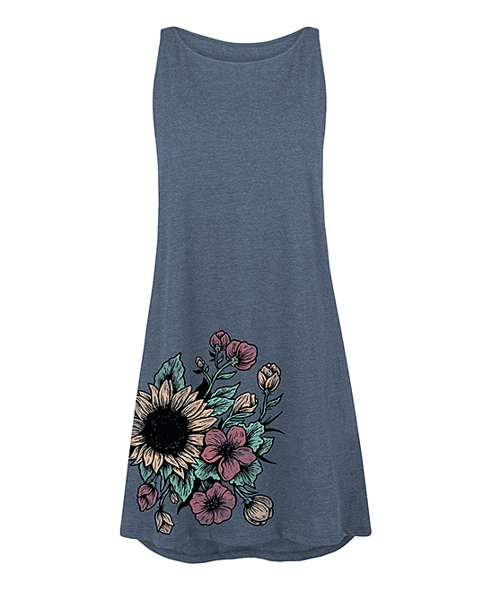 548x658 Instant Message Womens Heather Blue Watercolor Flowers Side Hit - Blue Watercolor Dress