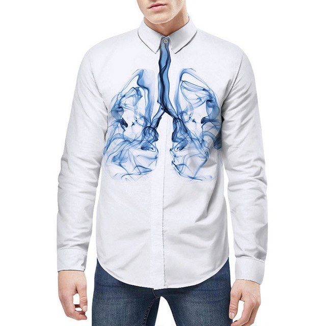640x640 Korean Stylish Long Sleeve White Shirt Men Harajuku 3d Blue - Blue Watercolor Dress