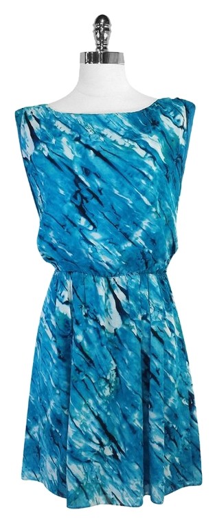 316x760 Alice + Olivia Blue Watercolor Print Silk Sleeveless Above Knee - Blue Watercolor Dress