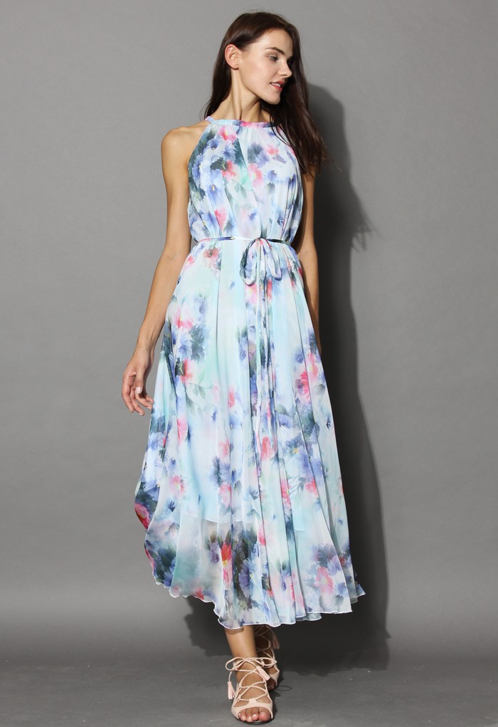 700x1021 Tranquil Blue Watercolor Floral Maxi Slip Dress - Blue Watercolor Dress