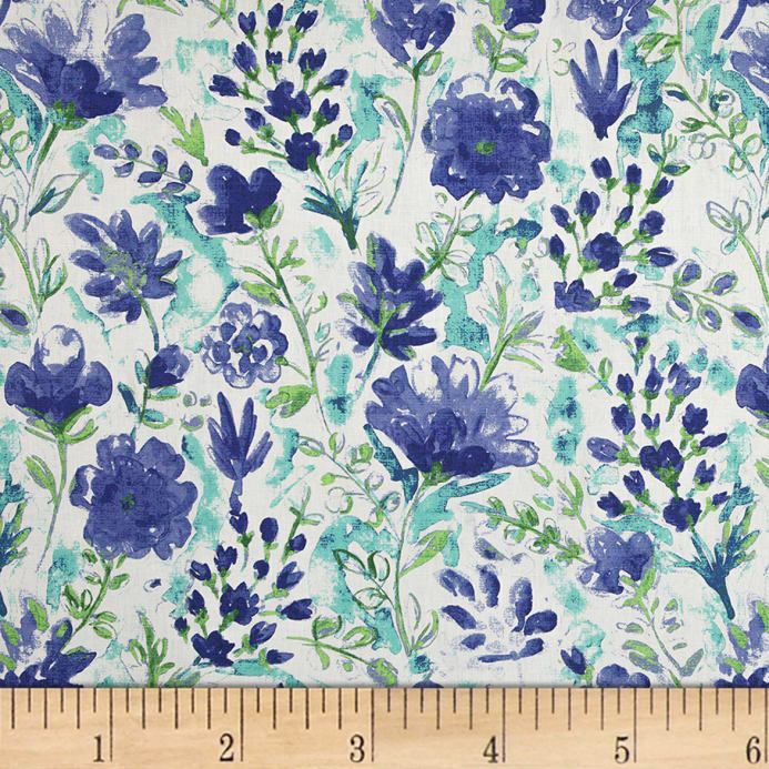 693x693 100% European Linen Watercolor Floral Blue - Blue Watercolor Fabric