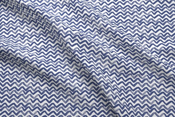 570x380 Blue Watercolor Waves Fabric Zig Zag Waves Navy By Jillbyers Etsy - Blue Watercolor Fabric