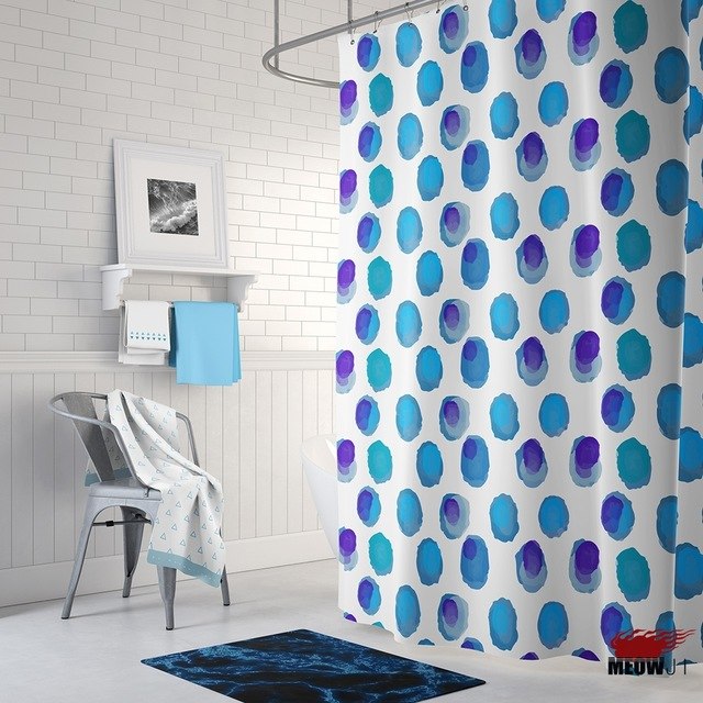 640x640 Fresh Blue Watercolor Dots Shower Curtain Printed Polyester Fabric - Blue Watercolor Fabric