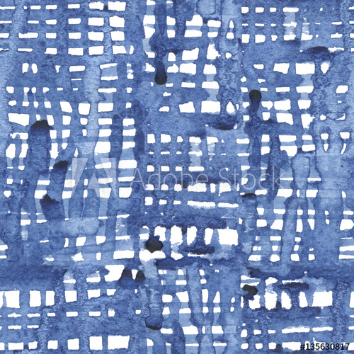 500x500 Seamless Pattern With Blue Watercolor Lattice For Textile - Blue Watercolor Fabric