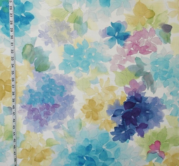 610x566 Watercolor Fabric Floral Blue Turquoise Aqua From Brick House - Blue Watercolor Fabric