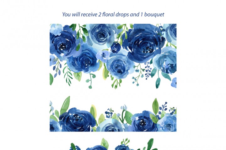720x479 Blue Watercolor Roses Flowers And Leaves Png Collection By - Blue Watercolor Flowers