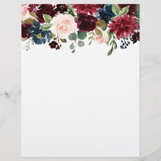 540x540 Burgundy Blue Watercolor Flowers Border - Blue Watercolor Flowers