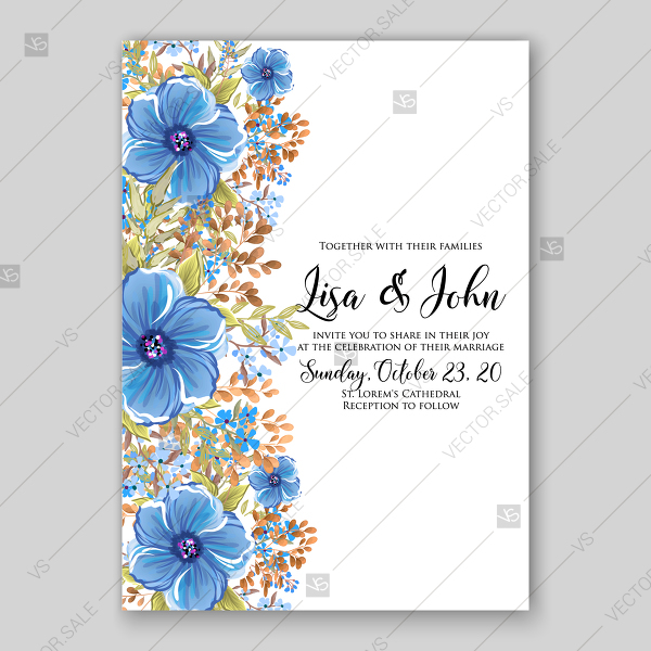 600x600 Anemone Forget Me Not Blue Watercolor Flowers Wedding Invitation - Blue Watercolor Flowers