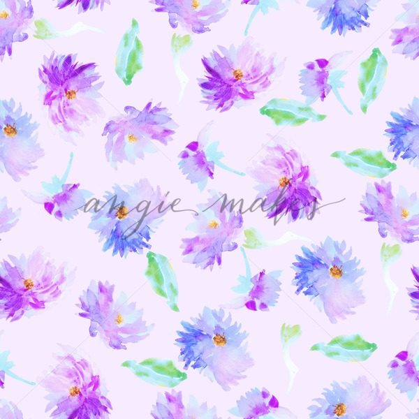 600x600 Pretty Purple And Blue Watercolor Flowers Repeating Pattern - Blue Watercolor Flowers