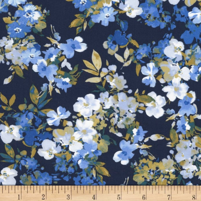 693x693 Timeless Treasures Fields Of Blue Watercolor Flowers Navy - Blue Watercolor Flowers
