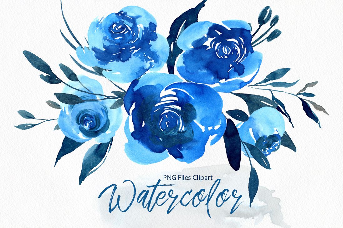 1096x731 Watercolor Indigo Blue Roses Flowers Png - Blue Watercolor Flowers