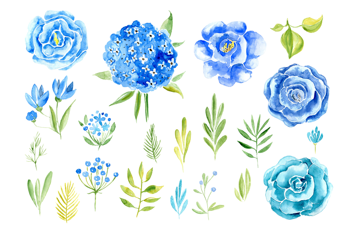 1160x772 Watercolor Blue Flowers And Floral Elements By Watercolorflowers - Blue Watercolor Flowers