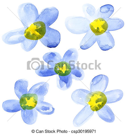 450x470 Yellow - Blue Watercolor Flowers