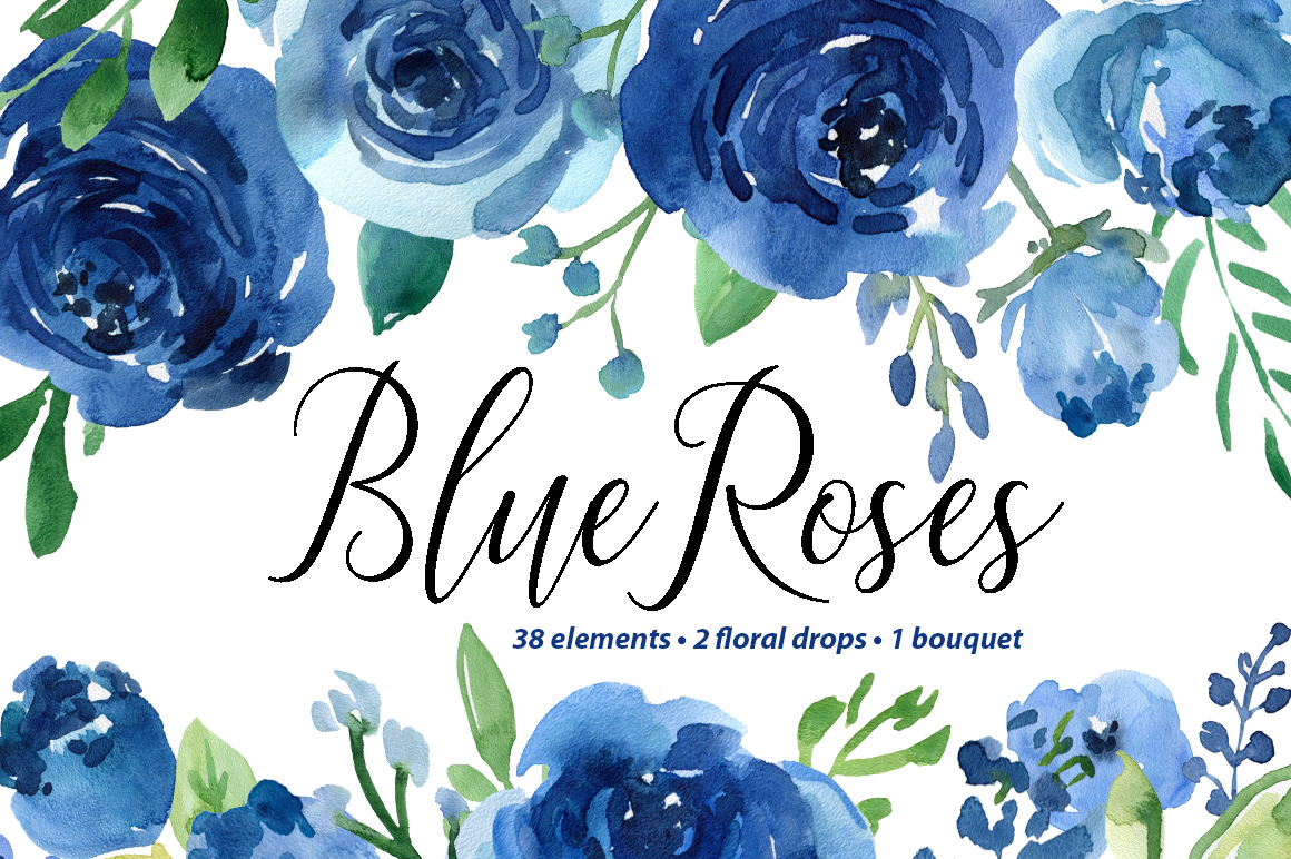 1160x772 Blue Watercolor Roses Flowers Leaves - Blue Watercolor Flowers