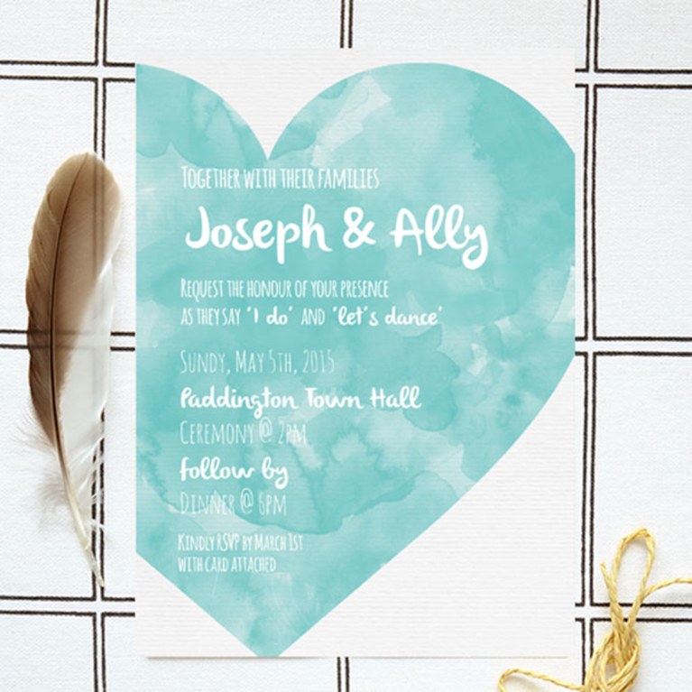 767x767 Blue Watercolor Heart Wedding Invitation Brides - Blue Watercolor Heart