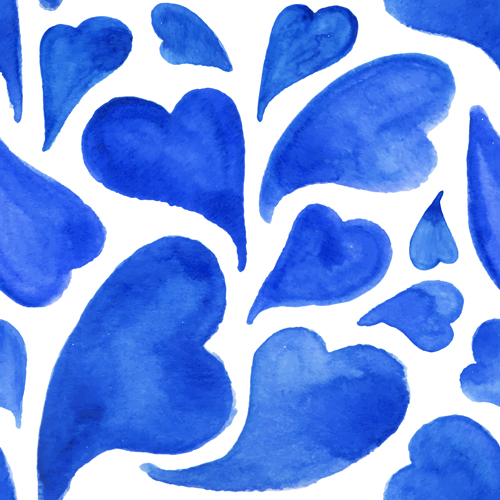 500x500 Blue Watercolor Heart Seamless Pattern Vector Free Download - Blue Watercolor Heart