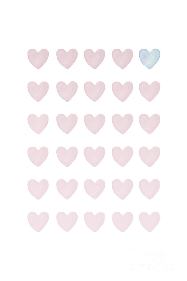 600x900 Blush Pink And Blue Pastel Watercolor Hearts. Painting By Artur - Blue Watercolor Heart