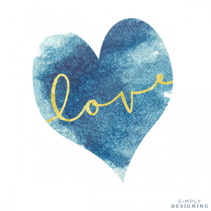 700x700 Free Gold Love Printable With Blue Watercolor Heart - Blue Watercolor Heart