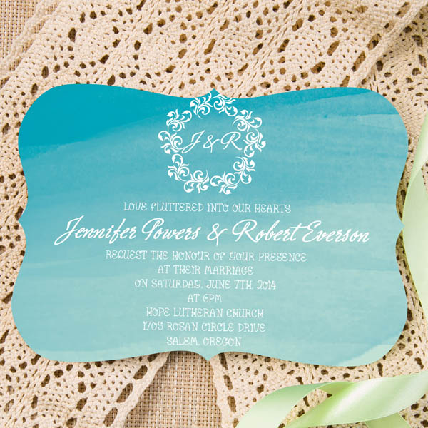 600x600 Ombre Blue Bracket Shaped Beach Watercolor Wedding Invitations For - Blue Watercolor Ombre