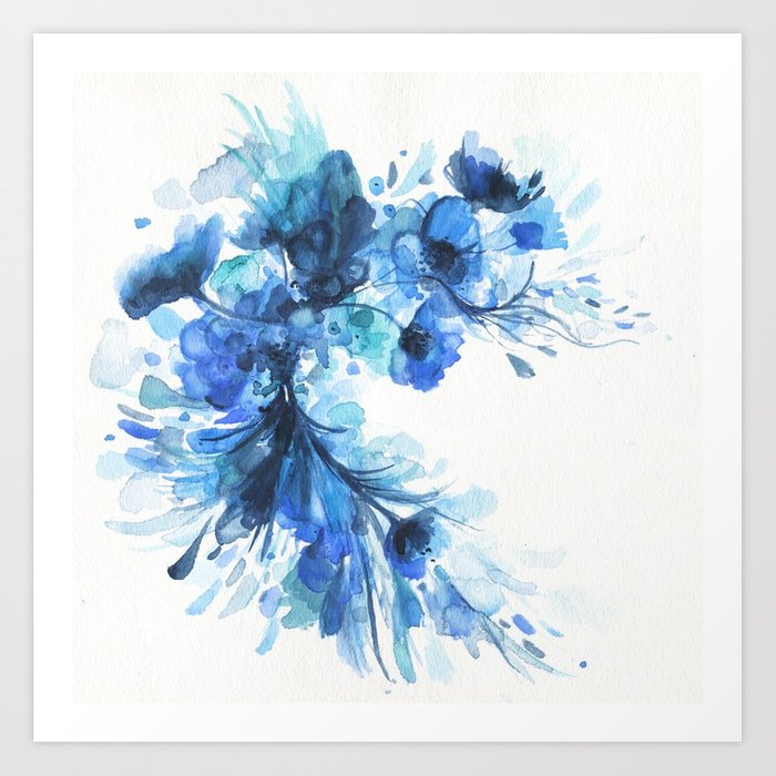 700x700 Blue Watercolor Floral Art Print By Jenmerli Society6 - Blue Watercolor Print