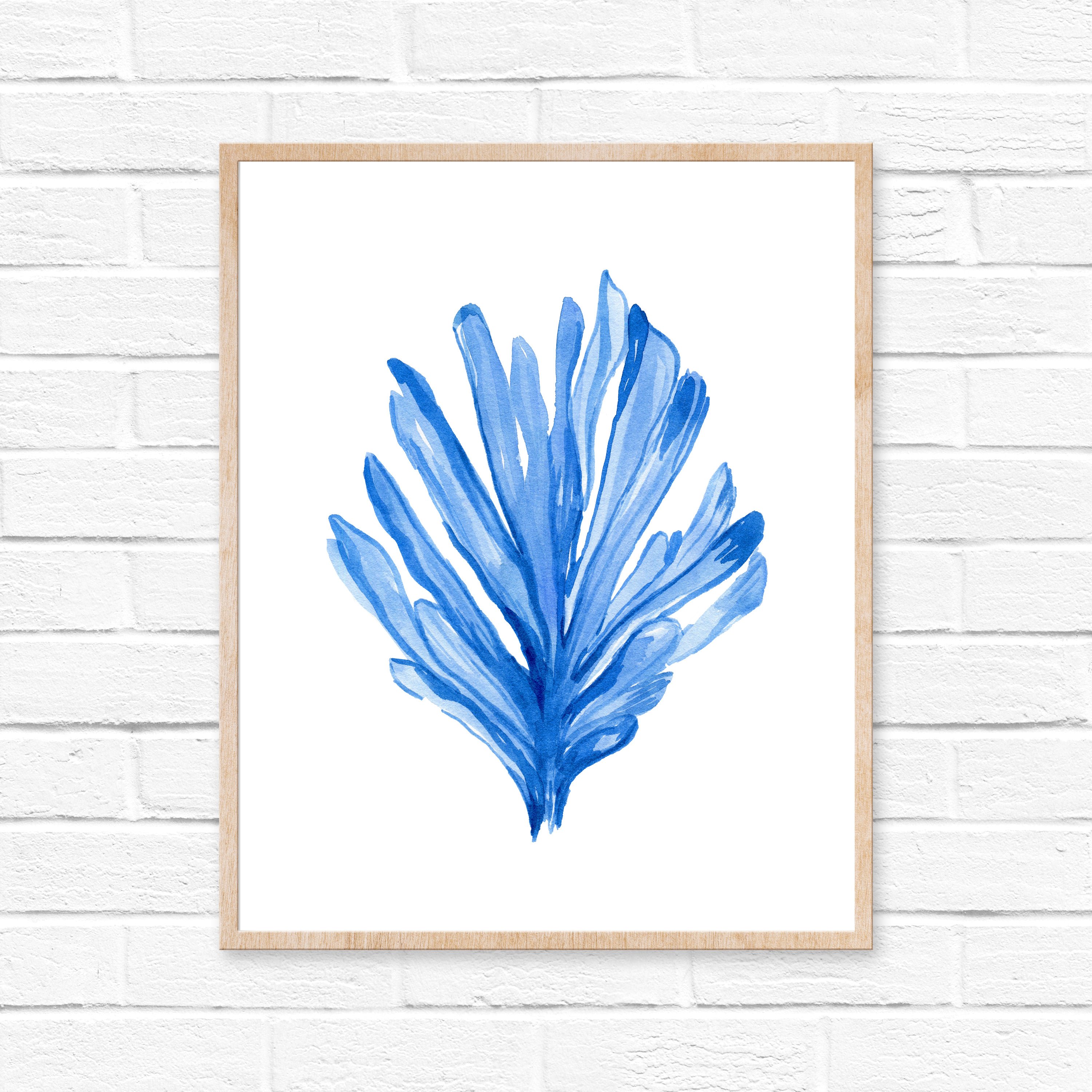 3000x3000 Sea Coral No. 102, Blue Watercolor Print, Coastal Print, Sea Life - Blue Watercolor Print