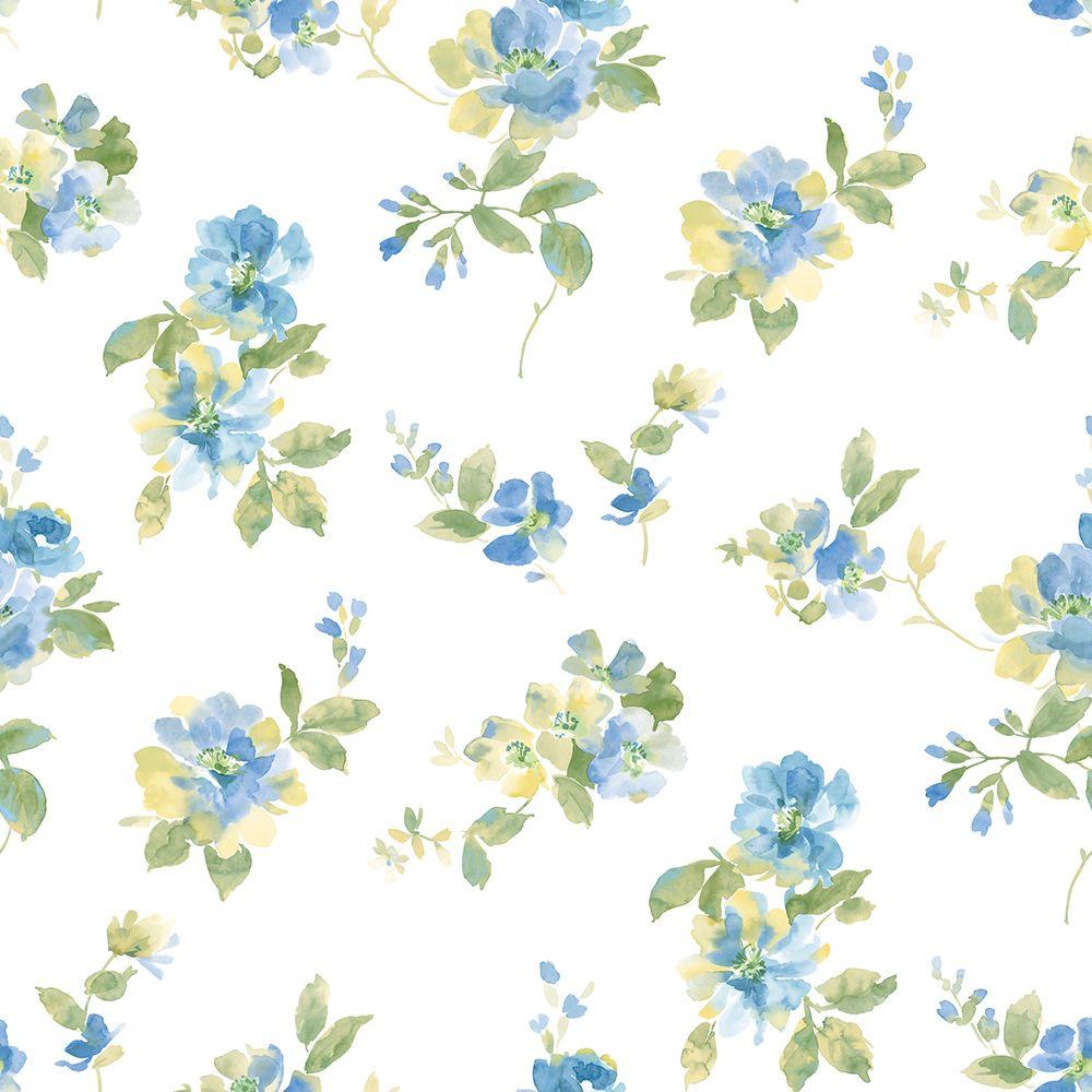 1000x1000 Chesapeake Captiva Blue Watercolor Floral Wallpaper Dlr54591 - Blue Watercolor Wallpaper