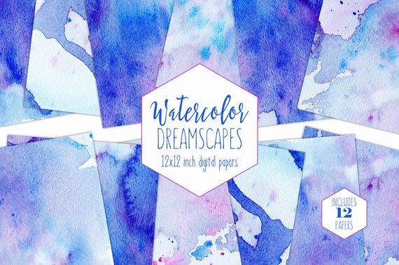 570x379 Blue Watercolor Wash Digital Paper Pack Commercial Use Royal Etsy - Blue Watercolor Wash