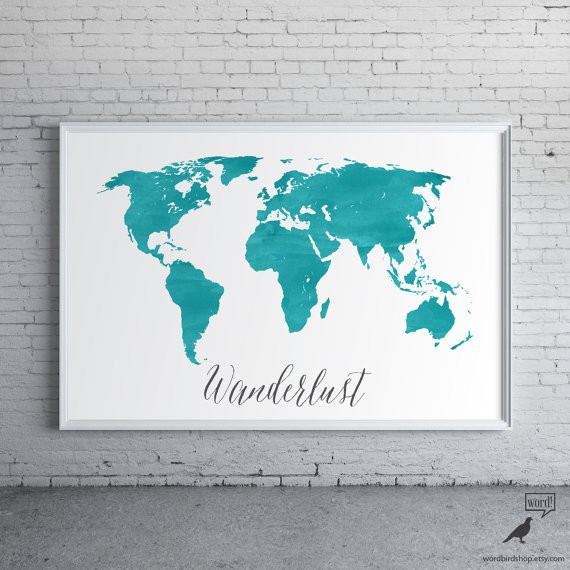 570x570 Blue World Map - Blue Watercolor World Map
