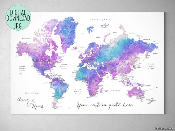 600x450 Custom Quote - Blue Watercolor World Map