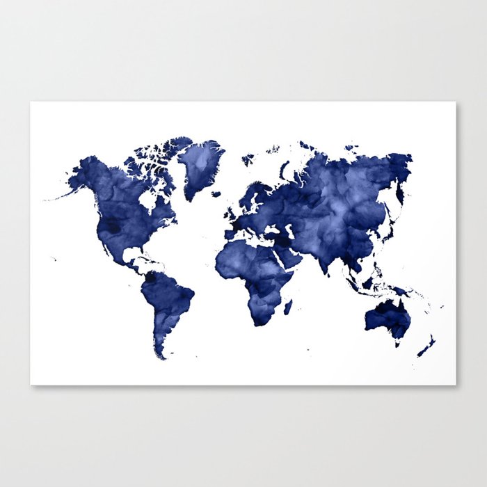 700x700 Dark Navy Blue Watercolor World Map Canvas Print By Blursbyaishop - Blue Watercolor World Map