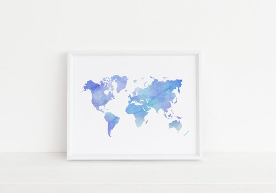 Blue Watercolor World Map at PaintingValley.com | Explore collection of ...