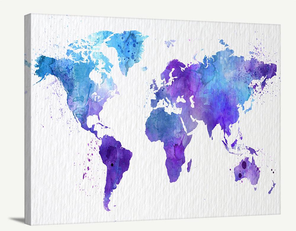 Blue Watercolor World Map at PaintingValley.com | Explore collection of ...