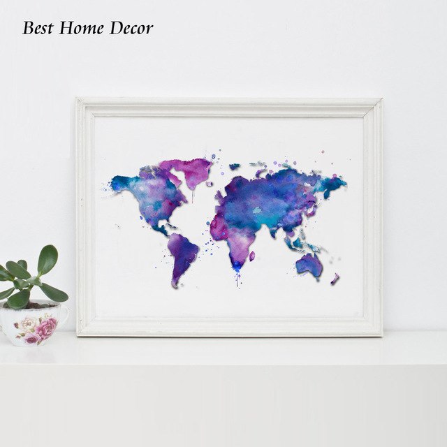 640x640 Original Watercolor World Map Art Poster Blue Poster Landscape - Blue Watercolor World Map
