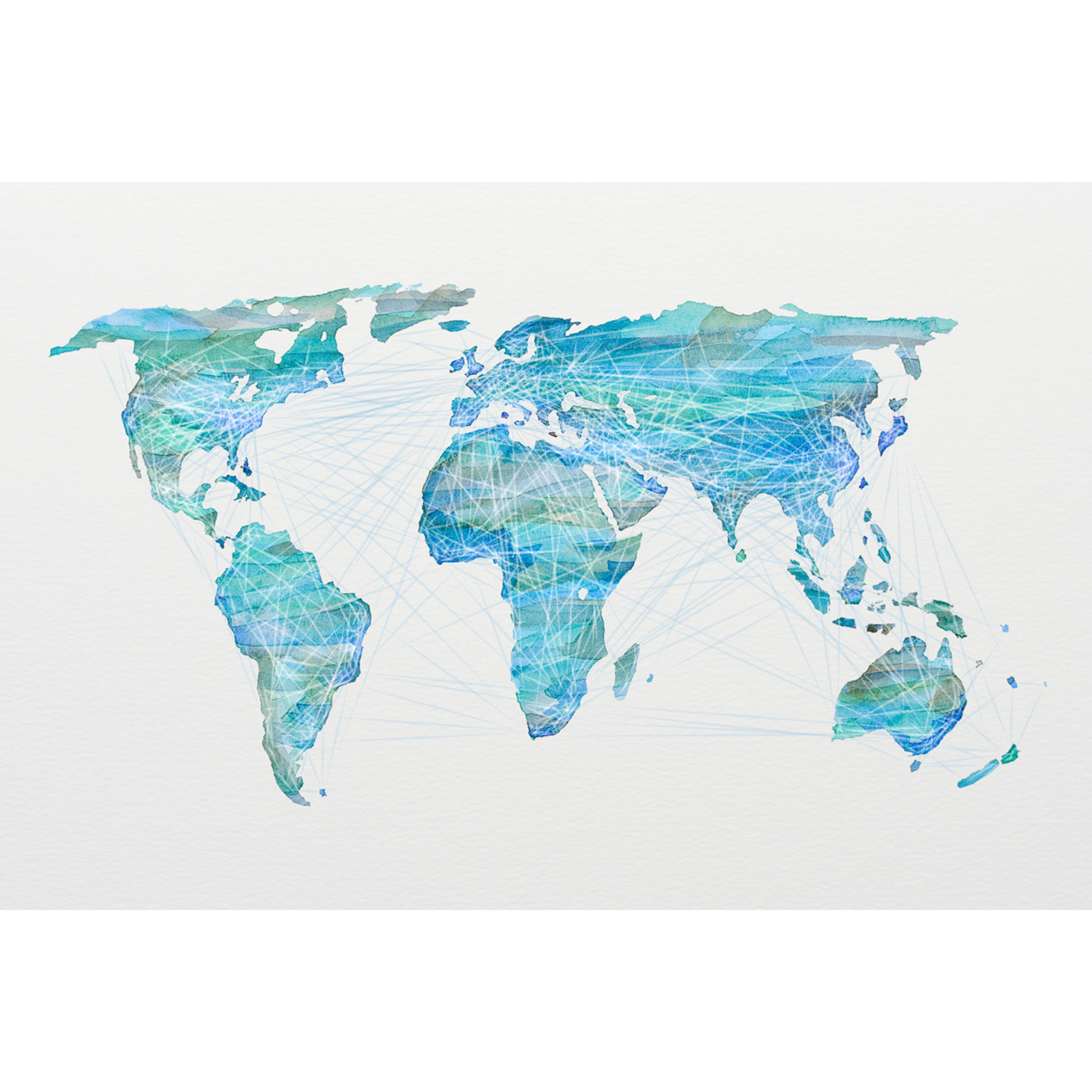 1500x1500 Watercolor World Map Shades Of Blue - Blue Watercolor World Map