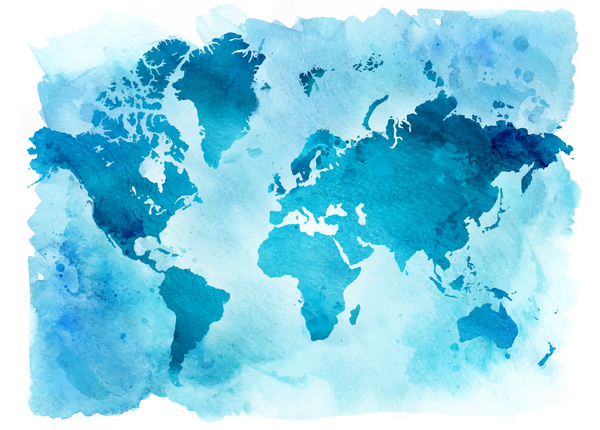 600x430 Watercolor World Map Vector 02 Free Download - Blue Watercolor World Map