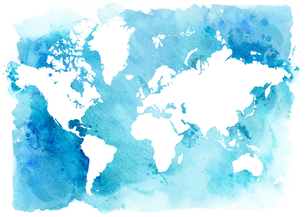 600x426 Watercolor World Map Vector 03 Free Download - Blue Watercolor World Map