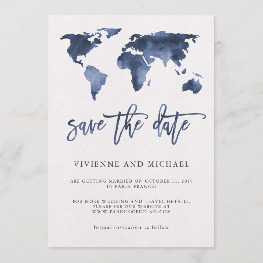 540x540 Blue Watercolor World Map Wedding Save The Date Blue Watercolor - Blue Watercolor World Map