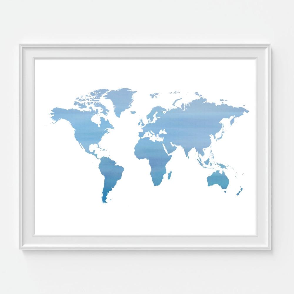 Blue Watercolor World Map at PaintingValley.com | Explore collection of ...