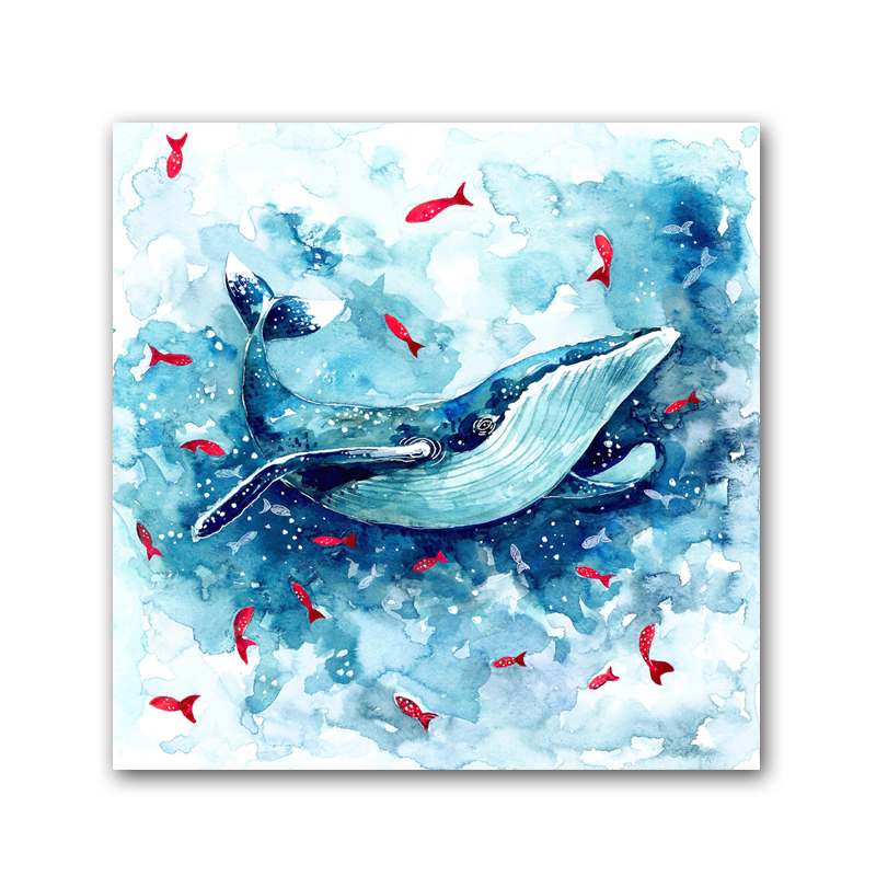 800x800 Sea Animal Whale Silhouette Canvas Art Wall Pictures For Modern - Blue Whale Watercolor