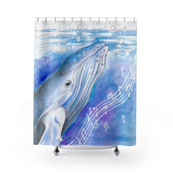 600x600 Blue Humpback Whales Song Watercolor Artshower Curtain Seven - Blue Whale Watercolor