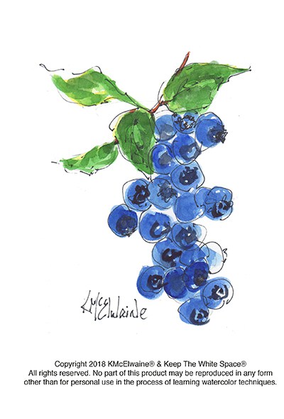 400x589 Blueberry Cluster Watercolor Pattern Kathleen Mcelwaine Art - Blueberry Watercolor