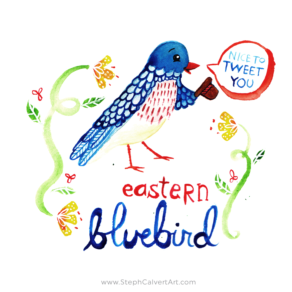 1000x1000 Eastern Bluebird Painting - Bluebird Watercolor