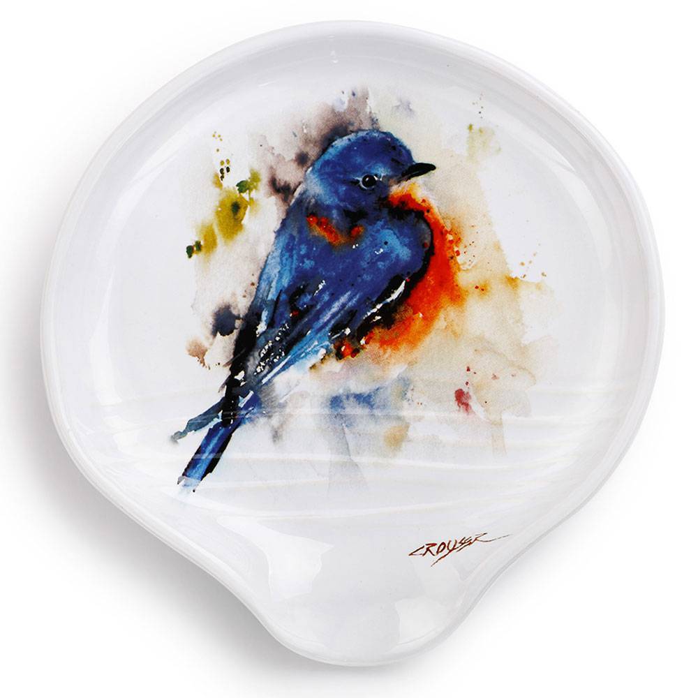 1000x1000 Watercolor Bluebird Ceramic Spoon Rest - Bluebird Watercolor