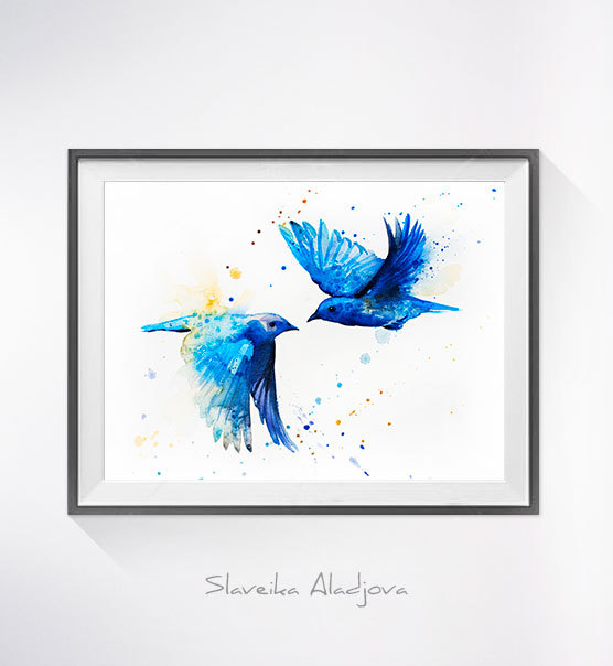 556x604 Western Bluebird Watercolor Painting Print, - Bluebird Watercolor