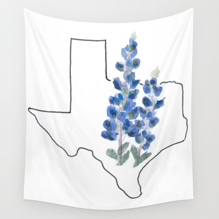 700x700 Texas Watercolor Bluebonnet State Flower Map Wall Tapestry By - Bluebonnet Watercolor