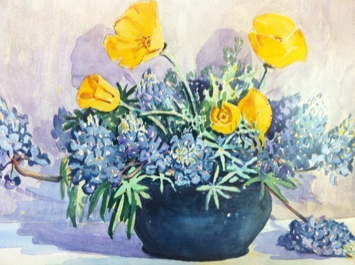 500x373 Bluebonnet Watercolor By Early Texas Artist Carrie Harper White - Bluebonnet Watercolor