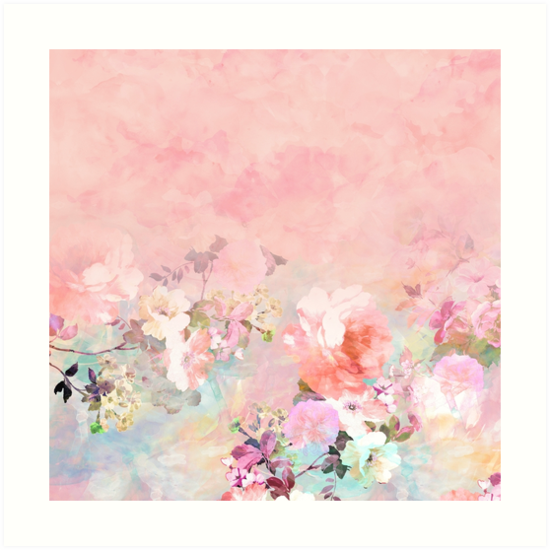 550x550 Pastel Blush Watercolor Ombre Floral Watercolor Art Prints By - Blush Watercolor