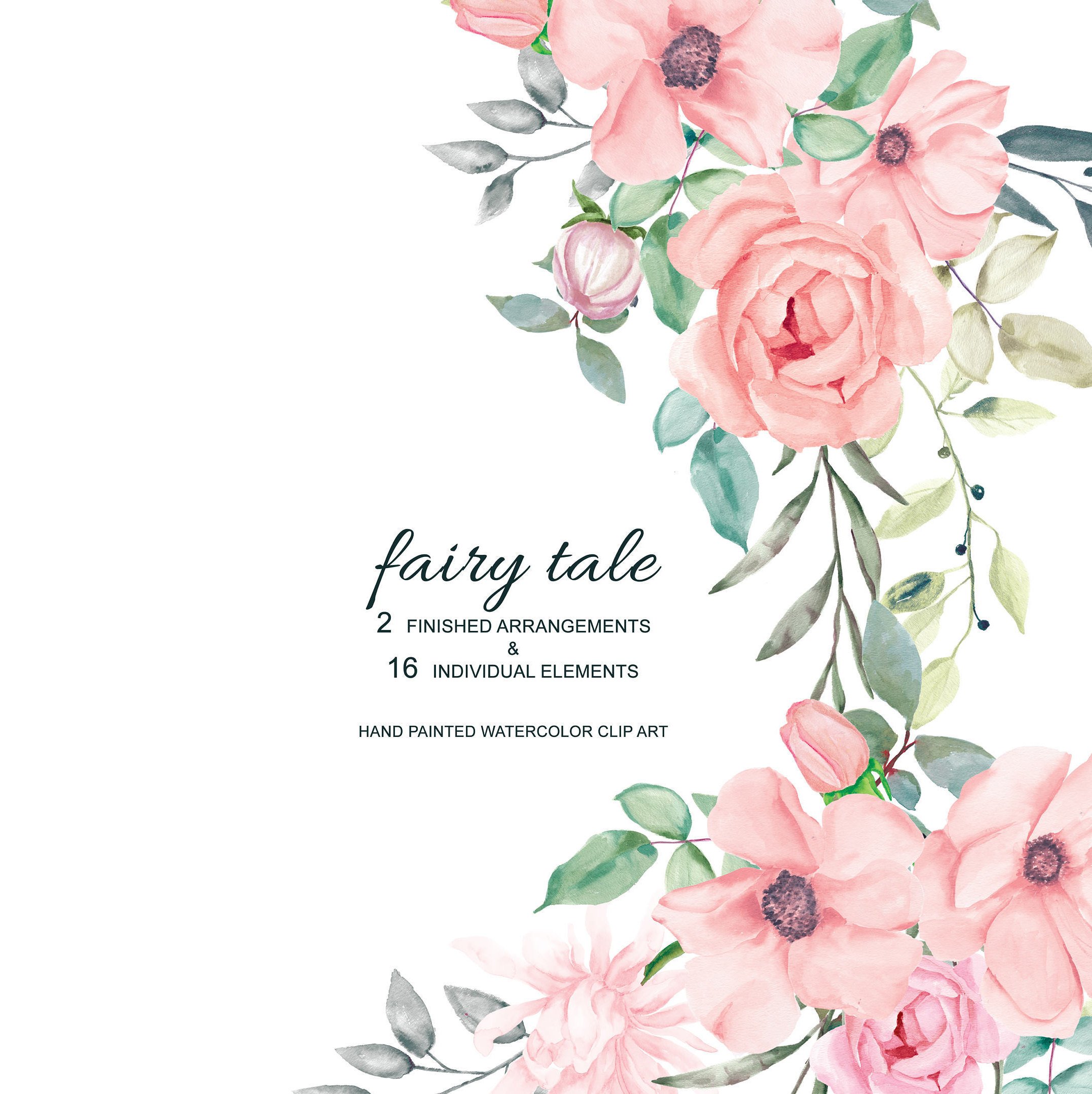 2154x2157 Blush Watercolor Flowers Amp Leaves With Different Shades Etsy - Blush Watercolor Flowers