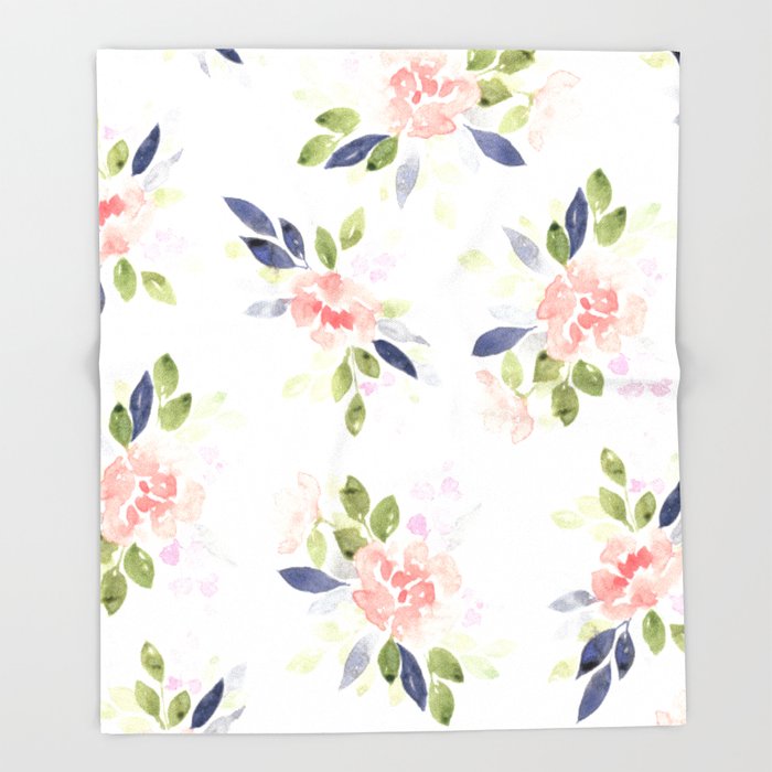 700x700 Peach Amp Nvy Watercolor Flowers Throw Blanket By Katrinacrouch - Blush Watercolor Flowers